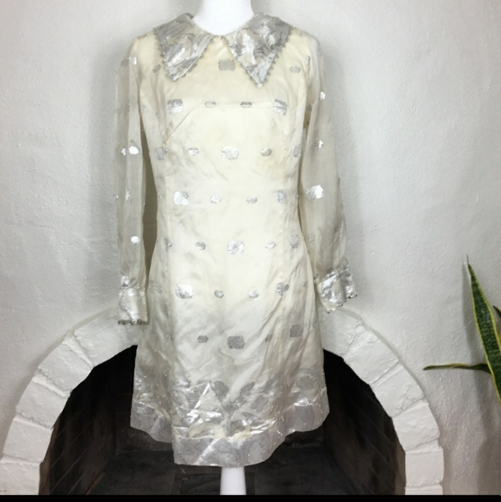 Vintage Silver & Cream Shift Dress 1960